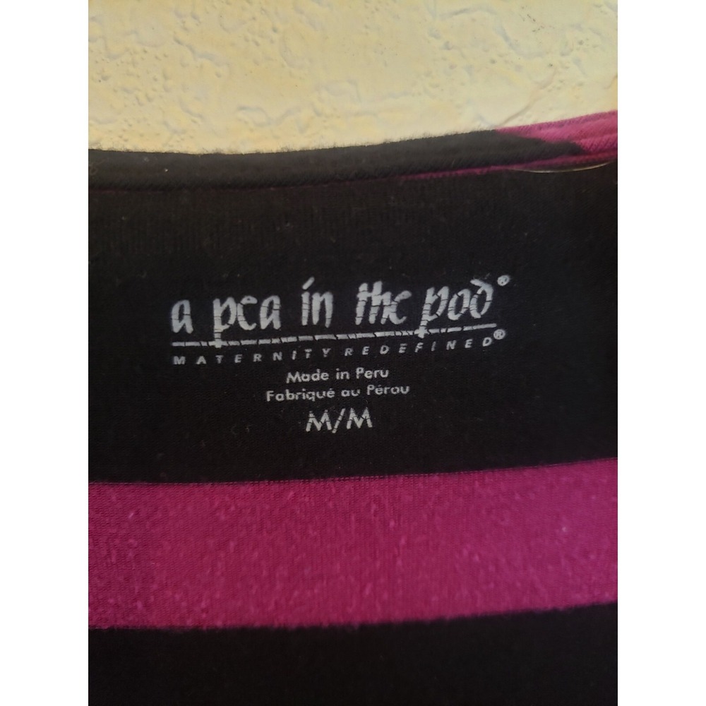 A Pea in the Pod Maternity Top Medium Magenta Black Striped Ruched Elbow Sleeve - Picture 3 of 5